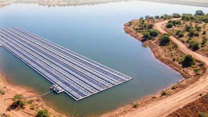 Usina solar flutuante sobre reservatório